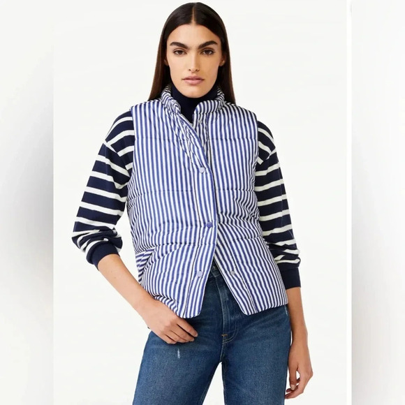 Free Assembly Women’s Oversized Striped Puffer Vest - Size M - Picture 2 of 10